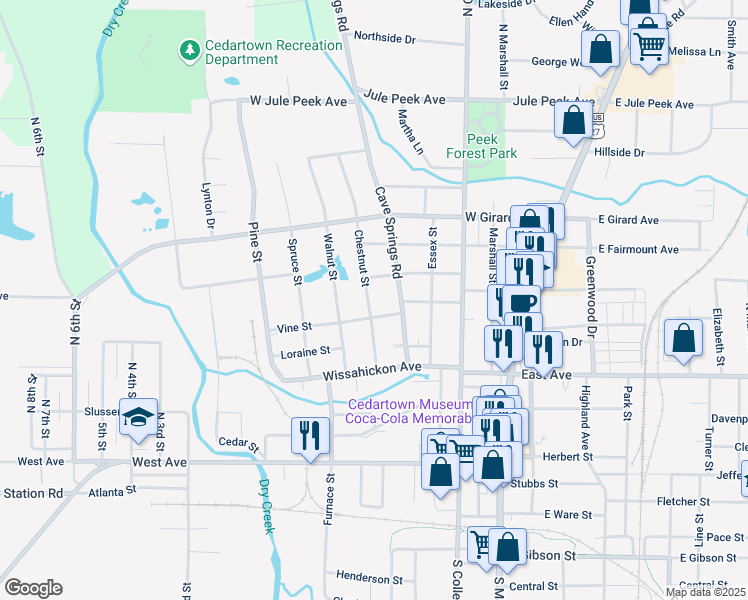 map of restaurants, bars, coffee shops, grocery stores, and more near 218 Chestnut Street in Cedartown