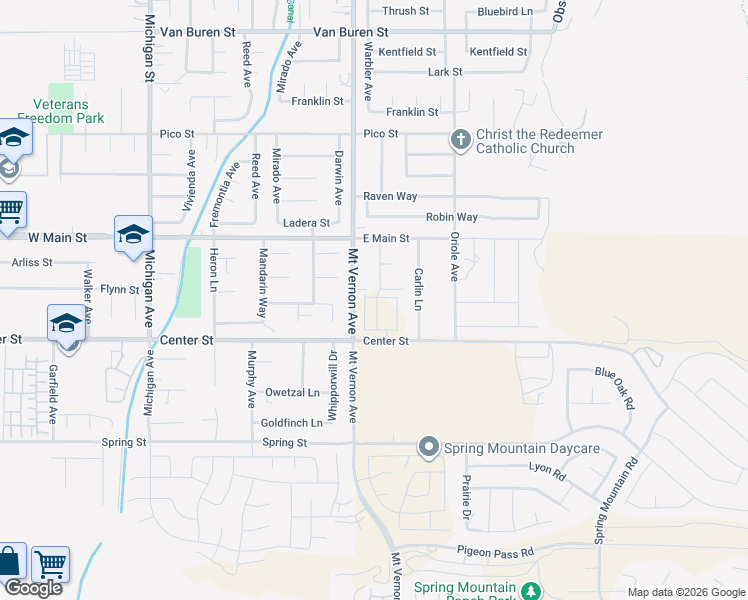 map of restaurants, bars, coffee shops, grocery stores, and more near 269 Chickadee Circle in Riverside