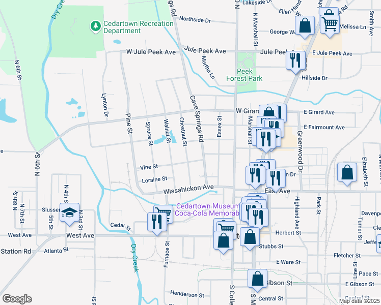 map of restaurants, bars, coffee shops, grocery stores, and more near 218 Chestnut Street in Cedartown