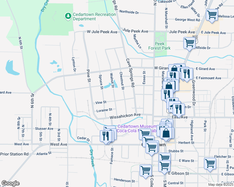 map of restaurants, bars, coffee shops, grocery stores, and more near 214 Walnut Street in Cedartown
