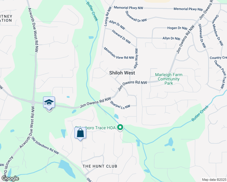 map of restaurants, bars, coffee shops, grocery stores, and more near 2500 East Shiloh Court Northwest in Kennesaw