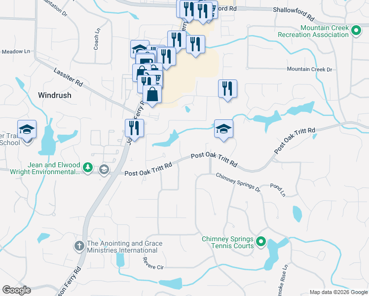 map of restaurants, bars, coffee shops, grocery stores, and more near 2712 Innsbruck Lane in Marietta