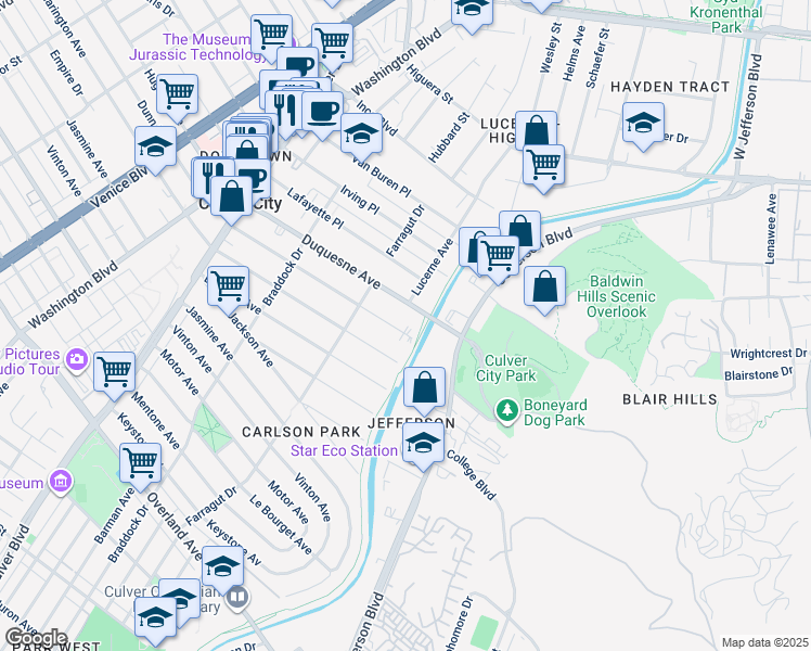 map of restaurants, bars, coffee shops, grocery stores, and more near 4262 Lincoln Avenue in Culver City