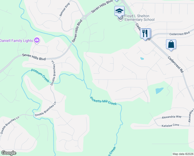 map of restaurants, bars, coffee shops, grocery stores, and more near 66 Willow Oak Trail in Dallas