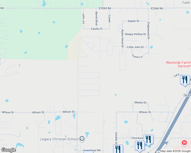 map of restaurants, bars, coffee shops, grocery stores, and more near 3408 Rock Bluff Drive in Durant