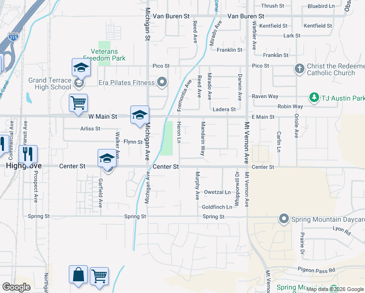 map of restaurants, bars, coffee shops, grocery stores, and more near 232 Starling Lane in Riverside