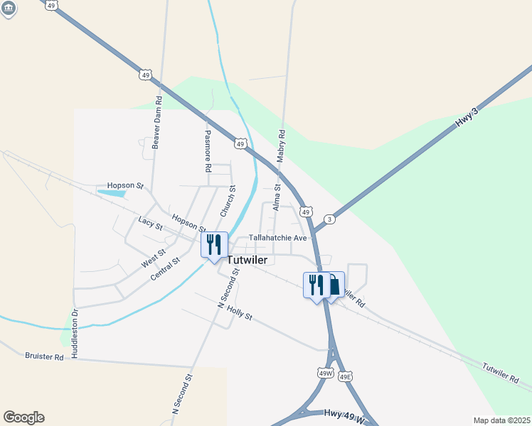 map of restaurants, bars, coffee shops, grocery stores, and more near 113 Martha Street in Tutwiler