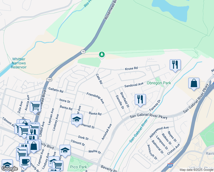 map of restaurants, bars, coffee shops, grocery stores, and more near 3651 Greenglade Avenue in Pico Rivera