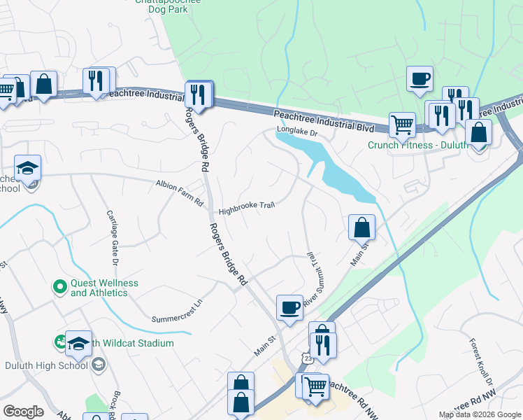 map of restaurants, bars, coffee shops, grocery stores, and more near 3853 Stonecroft Place Northwest in Duluth