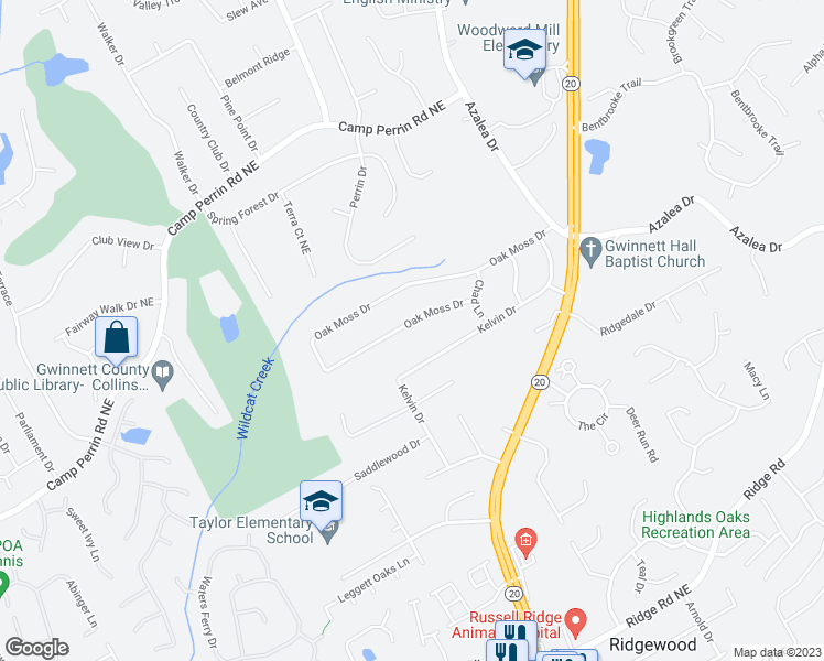map of restaurants, bars, coffee shops, grocery stores, and more near 674 Oak Moss Drive in Lawrenceville