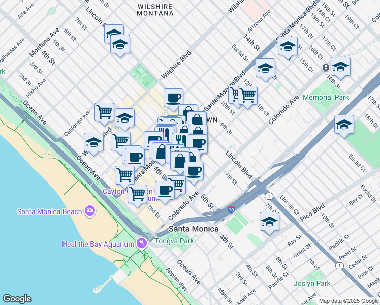 map of restaurants, bars, coffee shops, grocery stores, and more near 1434 6th Street in Santa Monica