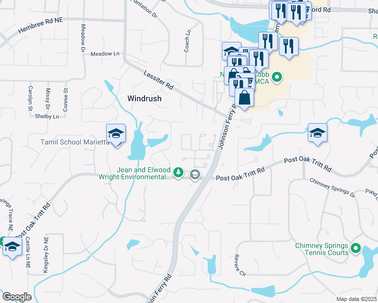 map of restaurants, bars, coffee shops, grocery stores, and more near 23 Jessica Place in Marietta