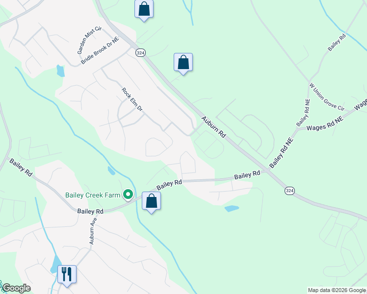 map of restaurants, bars, coffee shops, grocery stores, and more near 801 Rock Elm Drive in Auburn