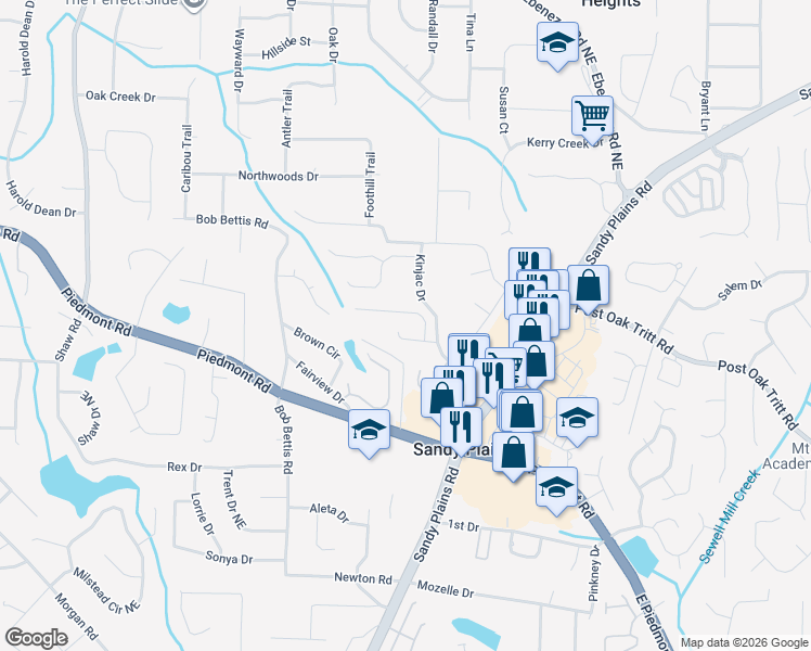 map of restaurants, bars, coffee shops, grocery stores, and more near 1792 Ashbury Point Drive in Marietta