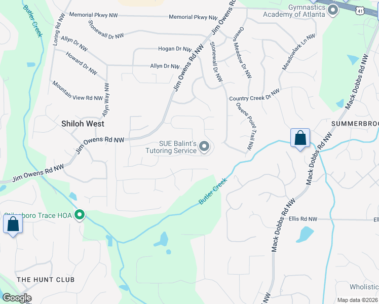 map of restaurants, bars, coffee shops, grocery stores, and more near 2588 Marleigh Farm Road Northwest in Kennesaw