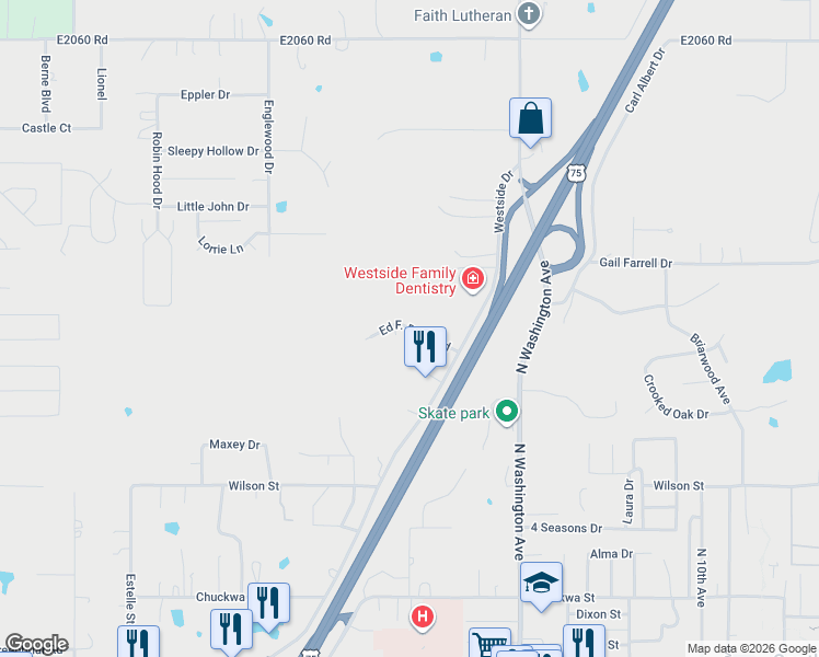 map of restaurants, bars, coffee shops, grocery stores, and more near 2149 Ed F. Davis Road in Durant