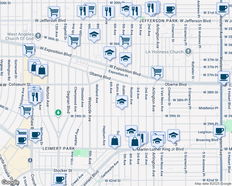 map of restaurants, bars, coffee shops, grocery stores, and more near 3801 Sutro Avenue in Los Angeles