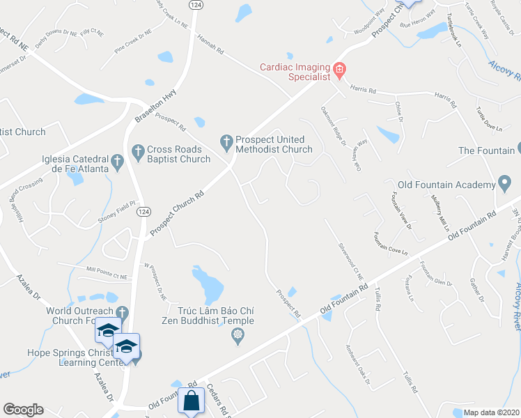 map of restaurants, bars, coffee shops, grocery stores, and more near 1394 Prospect Creek Court in Lawrenceville