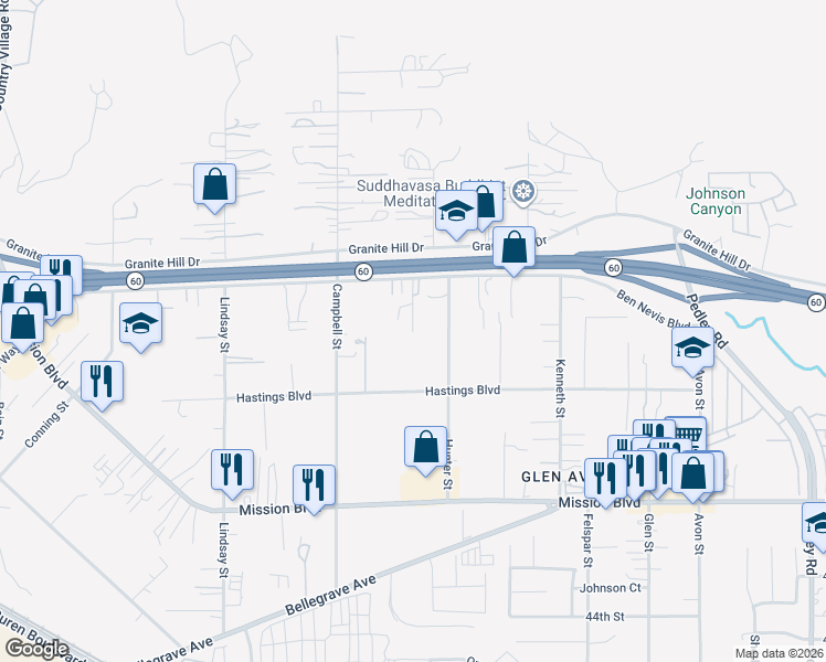 map of restaurants, bars, coffee shops, grocery stores, and more near 3898 Fox Tail Lane in Riverside