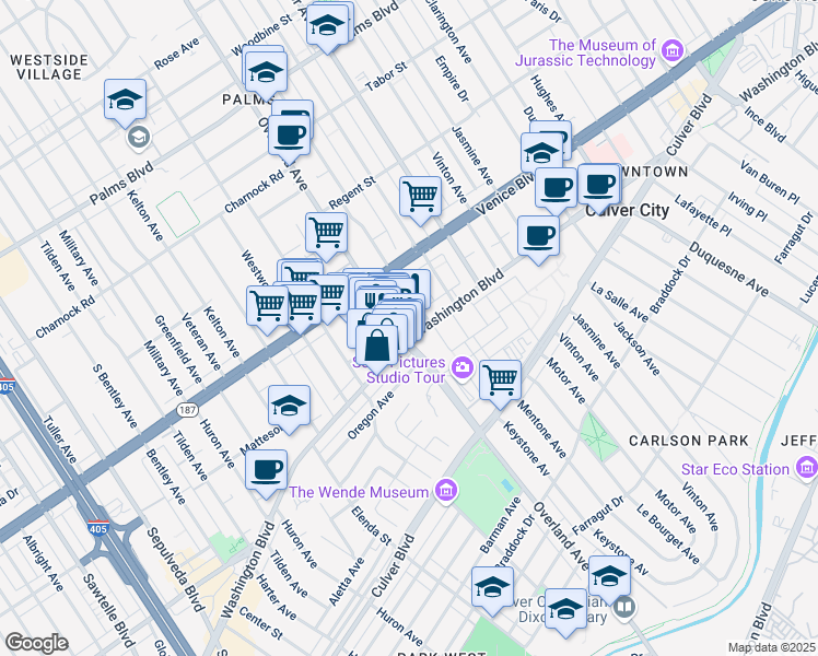 map of restaurants, bars, coffee shops, grocery stores, and more near in Los Angeles