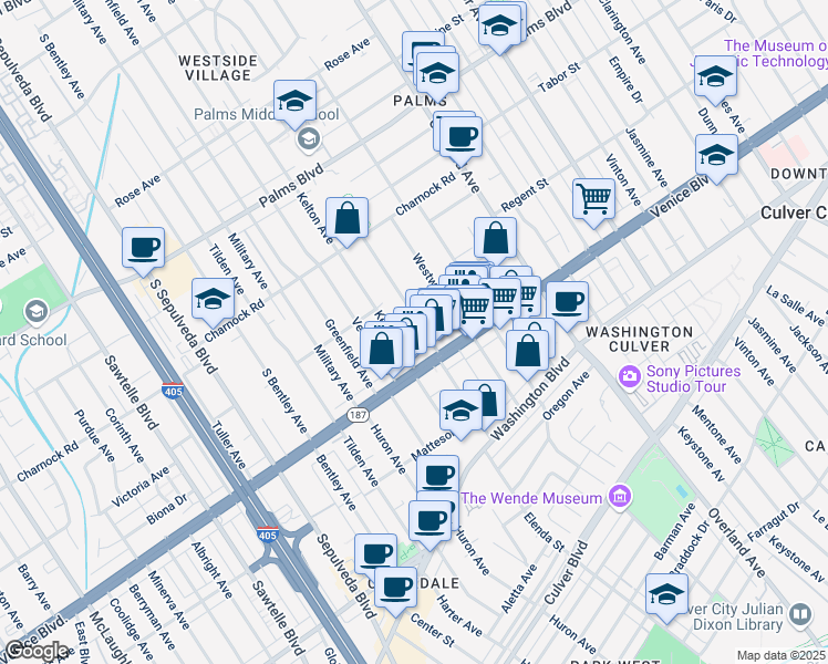 map of restaurants, bars, coffee shops, grocery stores, and more near in Los Angeles