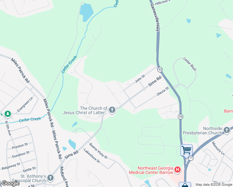 map of restaurants, bars, coffee shops, grocery stores, and more near 225 Hidden Court in Winder