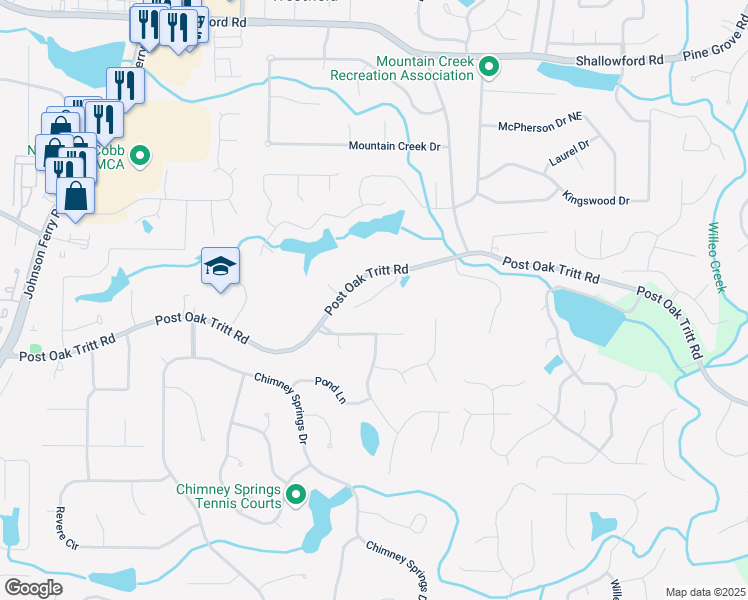 map of restaurants, bars, coffee shops, grocery stores, and more near 4668 Andrea Pointe in Marietta
