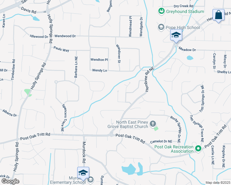 map of restaurants, bars, coffee shops, grocery stores, and more near 3214 Cedar Bluff Drive Northeast in Marietta