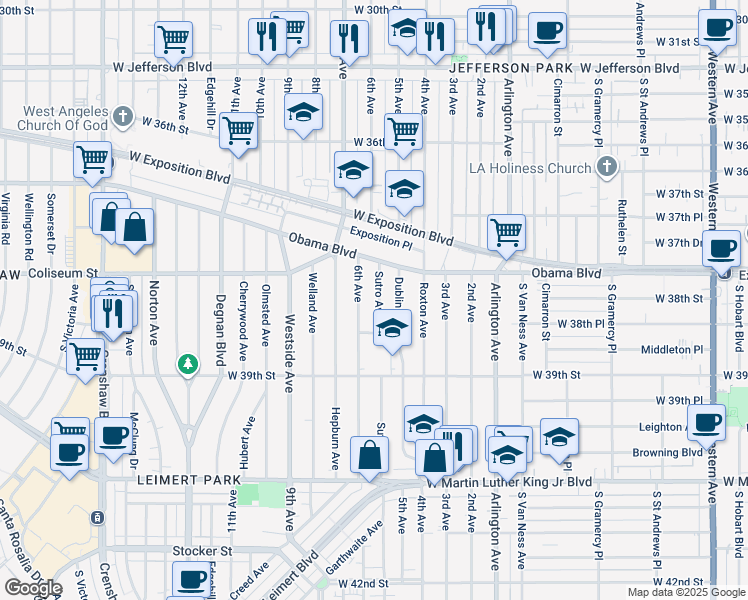 map of restaurants, bars, coffee shops, grocery stores, and more near 3801 Sutro Avenue in Los Angeles