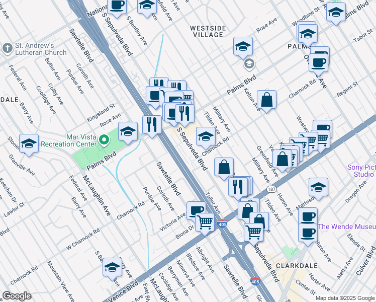 map of restaurants, bars, coffee shops, grocery stores, and more near in Los Angeles
