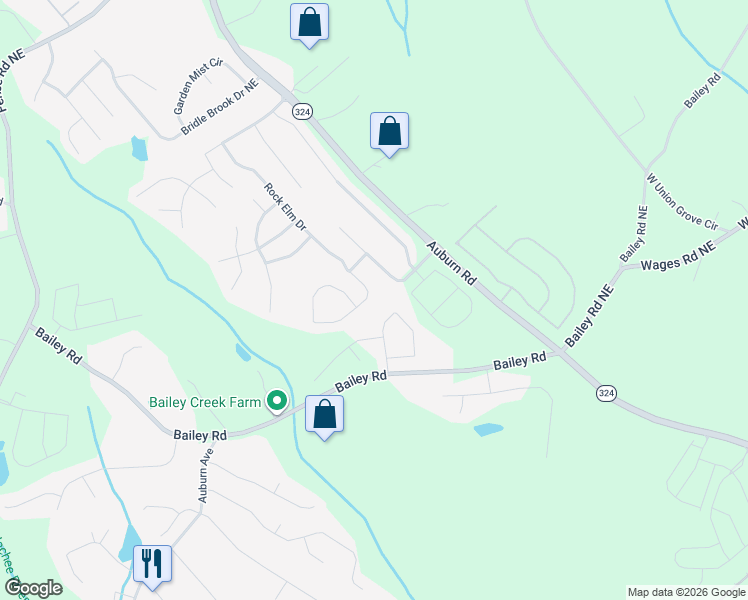 map of restaurants, bars, coffee shops, grocery stores, and more near 801 Rock Elm Drive in Auburn