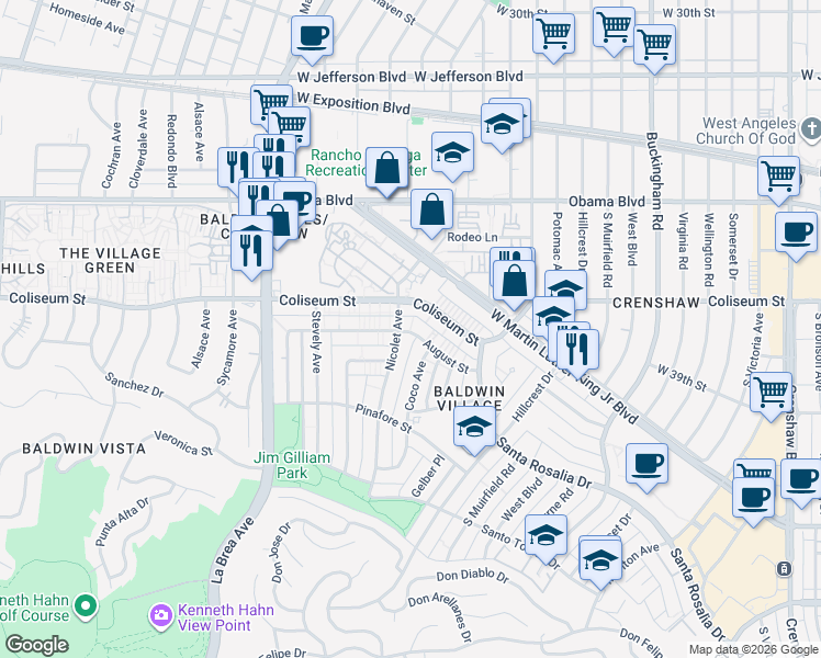 map of restaurants, bars, coffee shops, grocery stores, and more near 3848 Nicolet Avenue in Los Angeles