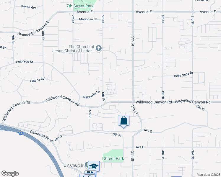 map of restaurants, bars, coffee shops, grocery stores, and more near 12995 6th Street in Yucaipa