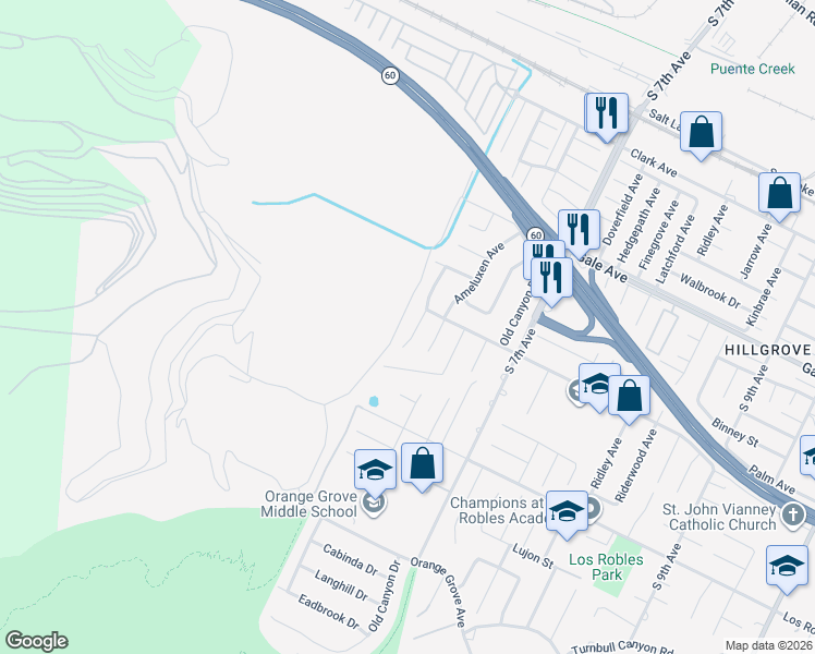 map of restaurants, bars, coffee shops, grocery stores, and more near 1325 Beech Hill Avenue in Hacienda Heights
