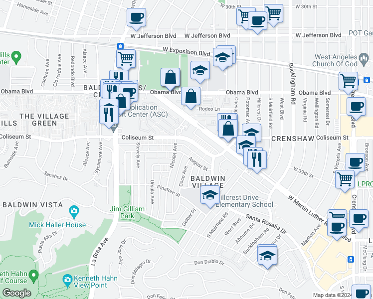 map of restaurants, bars, coffee shops, grocery stores, and more near 3848 Nicolet Avenue in Los Angeles
