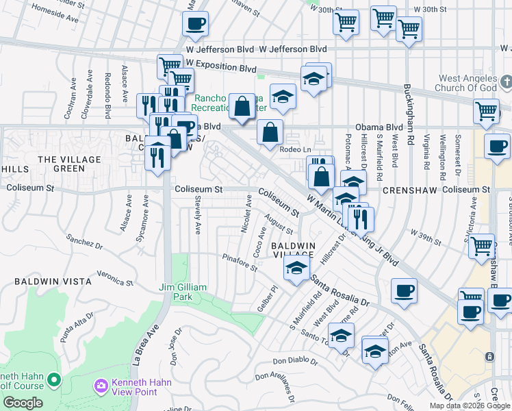 map of restaurants, bars, coffee shops, grocery stores, and more near 3848 Nicolet Avenue in Los Angeles