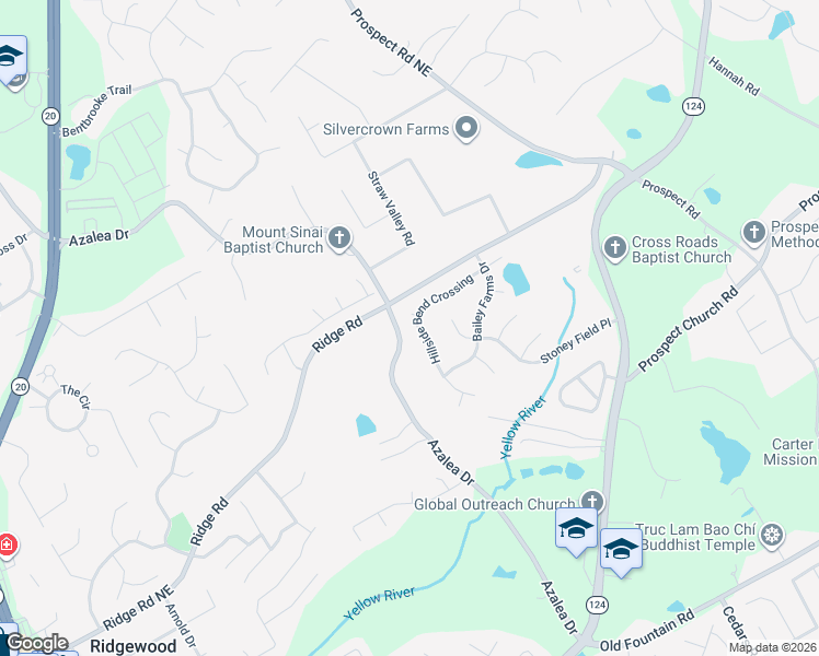 map of restaurants, bars, coffee shops, grocery stores, and more near 1185 Ridge Road in Lawrenceville