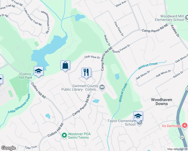 map of restaurants, bars, coffee shops, grocery stores, and more near 2055 Fairway Close Terrace in Lawrenceville