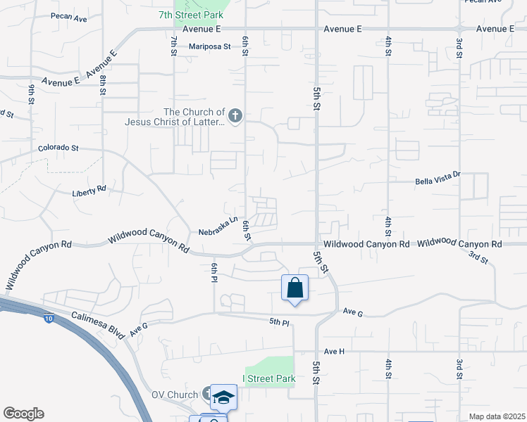 map of restaurants, bars, coffee shops, grocery stores, and more near 12995 6th Street in Yucaipa