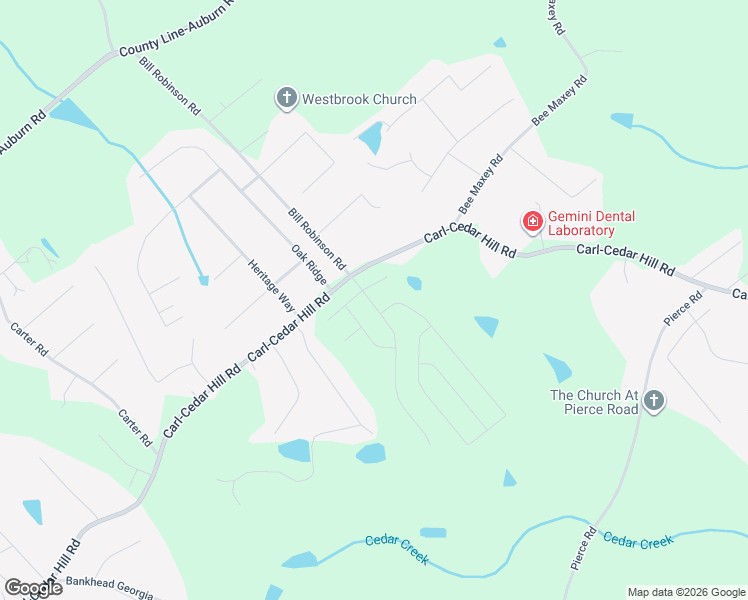 map of restaurants, bars, coffee shops, grocery stores, and more near 301 Carl-Cedar Hill Road in Winder