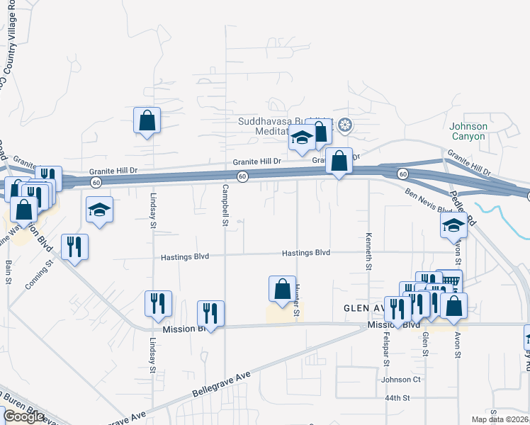 map of restaurants, bars, coffee shops, grocery stores, and more near 3898 Fox Tail Lane in Riverside
