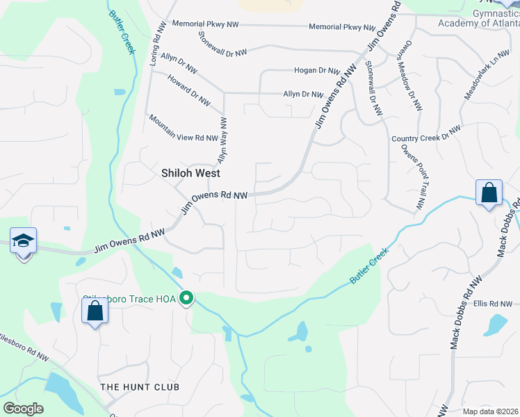 map of restaurants, bars, coffee shops, grocery stores, and more near 2510 Baysridge Drive Northwest in Kennesaw