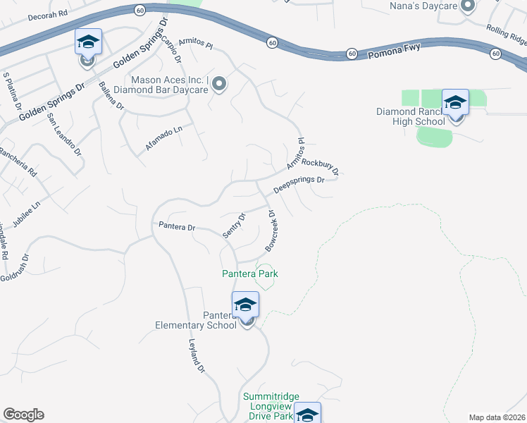 map of restaurants, bars, coffee shops, grocery stores, and more near 24384 Claywood Drive in Diamond Bar