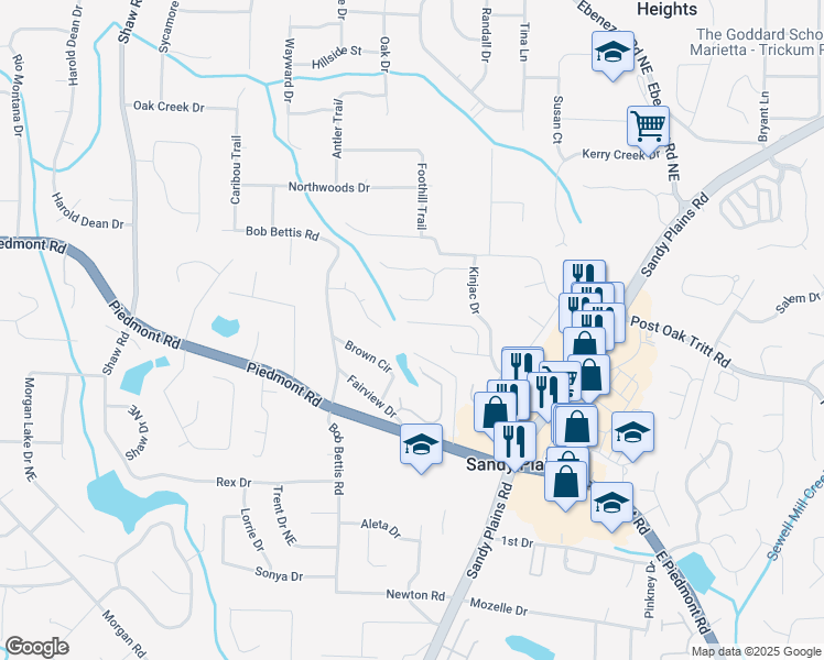 map of restaurants, bars, coffee shops, grocery stores, and more near 2733 Ashbury Point Lane in Marietta
