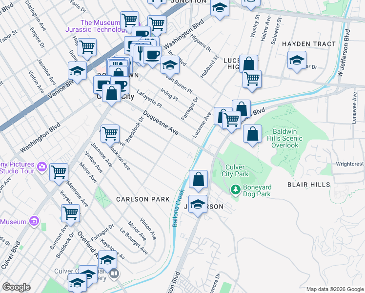 map of restaurants, bars, coffee shops, grocery stores, and more near 4232 Lincoln Avenue in Culver City