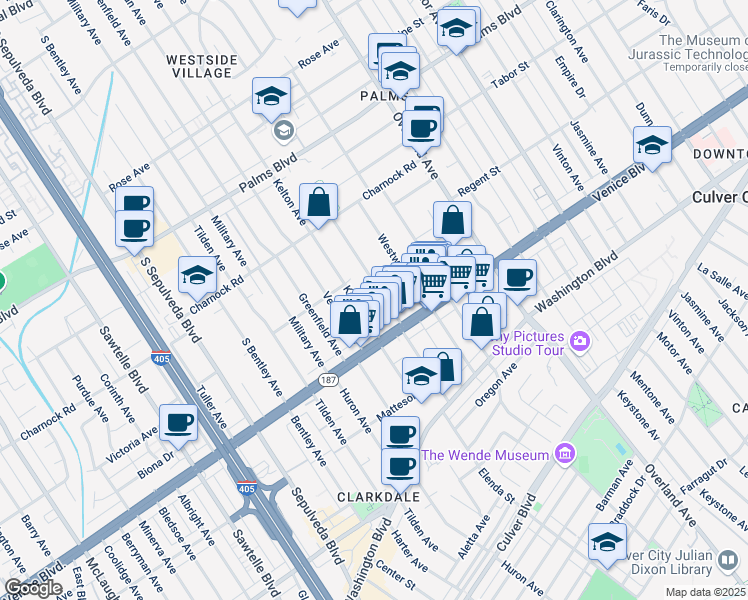 map of restaurants, bars, coffee shops, grocery stores, and more near in Los Angeles