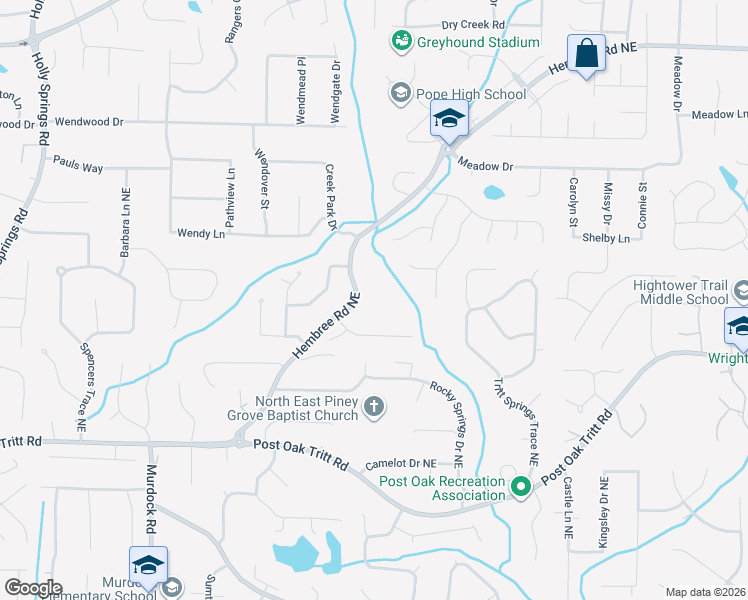 map of restaurants, bars, coffee shops, grocery stores, and more near 3305 Greencastle Chase Northeast in Marietta