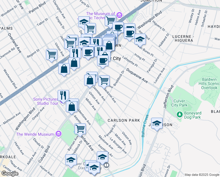 map of restaurants, bars, coffee shops, grocery stores, and more near 4075 La Salle Avenue in Culver City