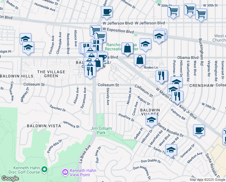 map of restaurants, bars, coffee shops, grocery stores, and more near in Los Angeles County