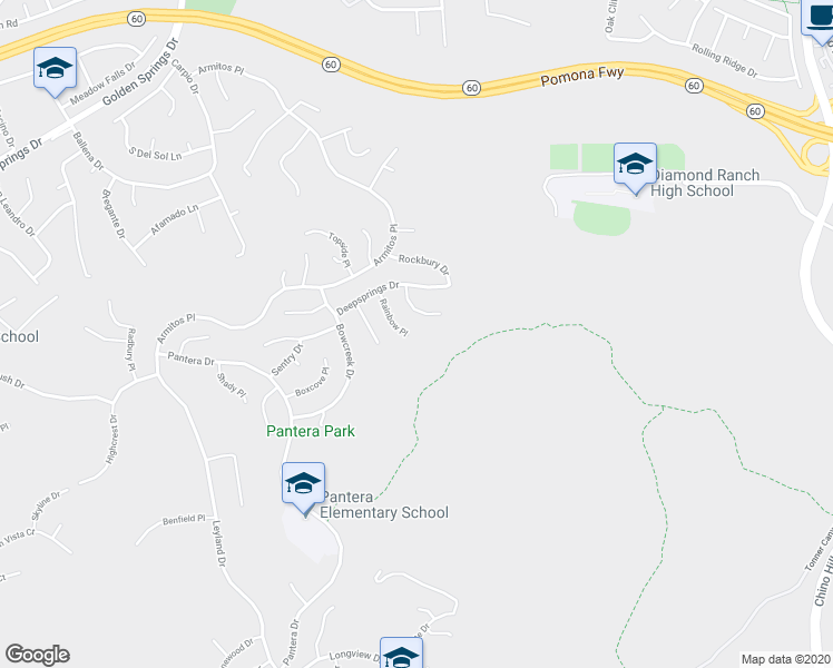 map of restaurants, bars, coffee shops, grocery stores, and more near 668 Rainbow Place in Diamond Bar